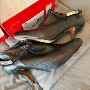 Coach Black Heeled Ankle Boots with Silver Detail